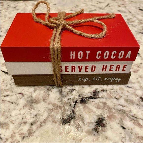 Target BP 2022 Hot Cocoa Bar Wood Book Tabletop Sign 3 Wooden Books with Bow - Picture 1 of 9